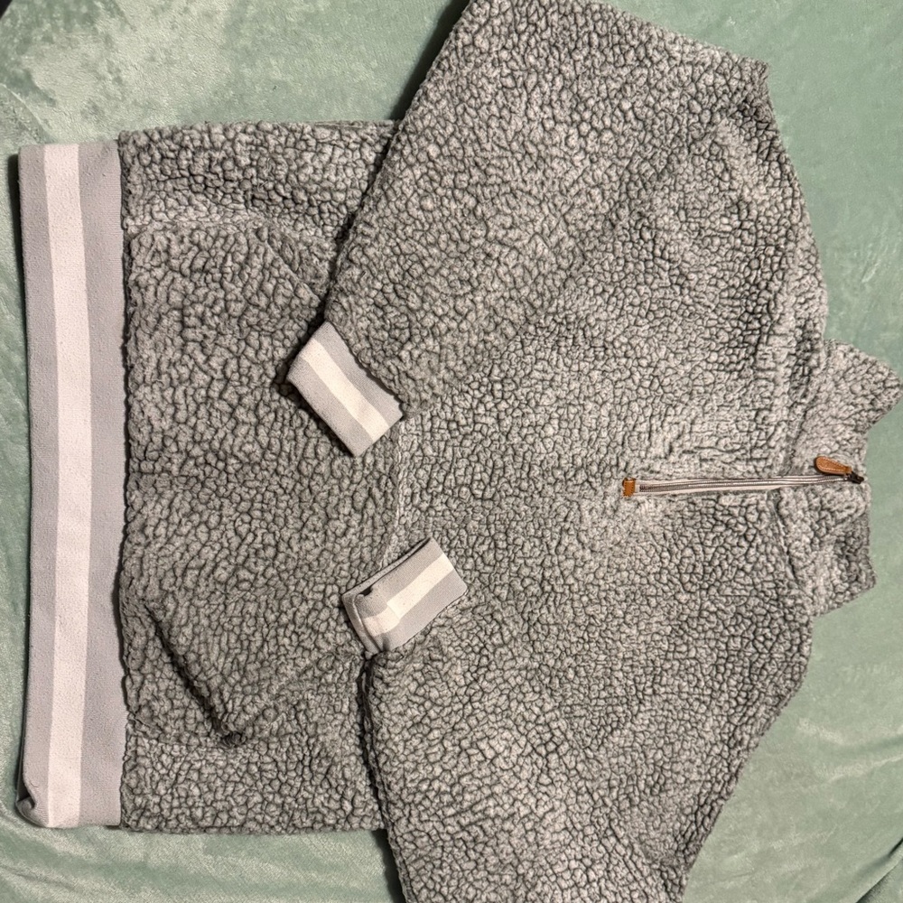 Gray Textured Pullover with White Stripes